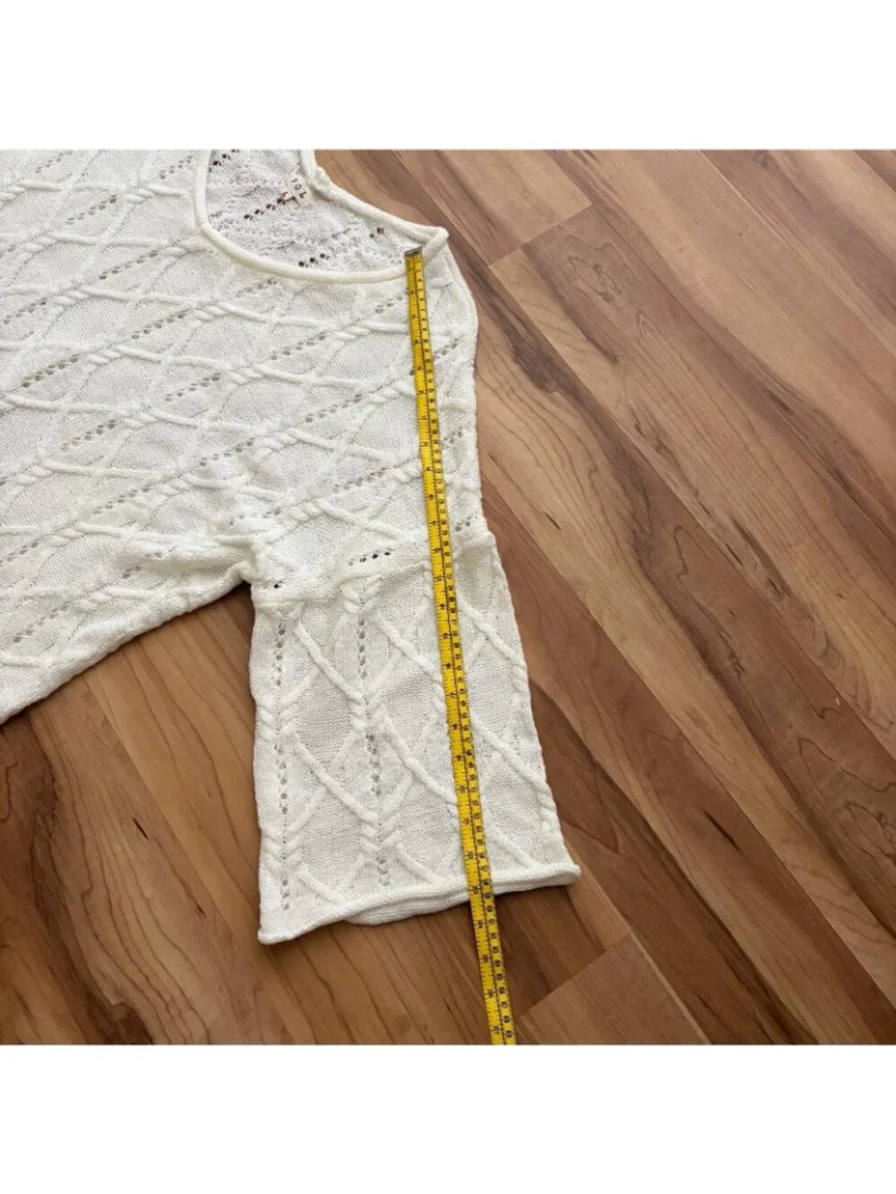 POL Womens Size Large Ivory Open Chunky Knit Sweater Oversized Bell Sleeves